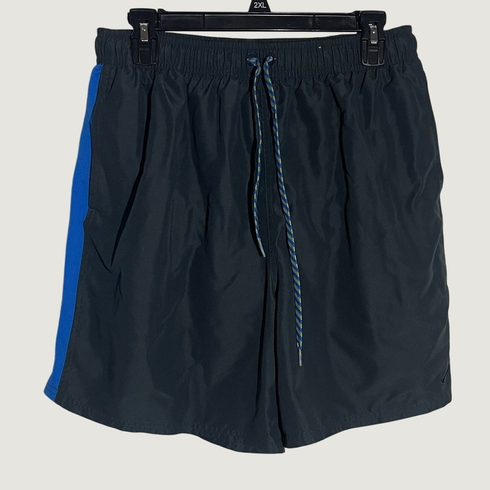 Nike Men's XL Swim Trunks Black Blue Mesh Lined Drawstring 7" Inseam